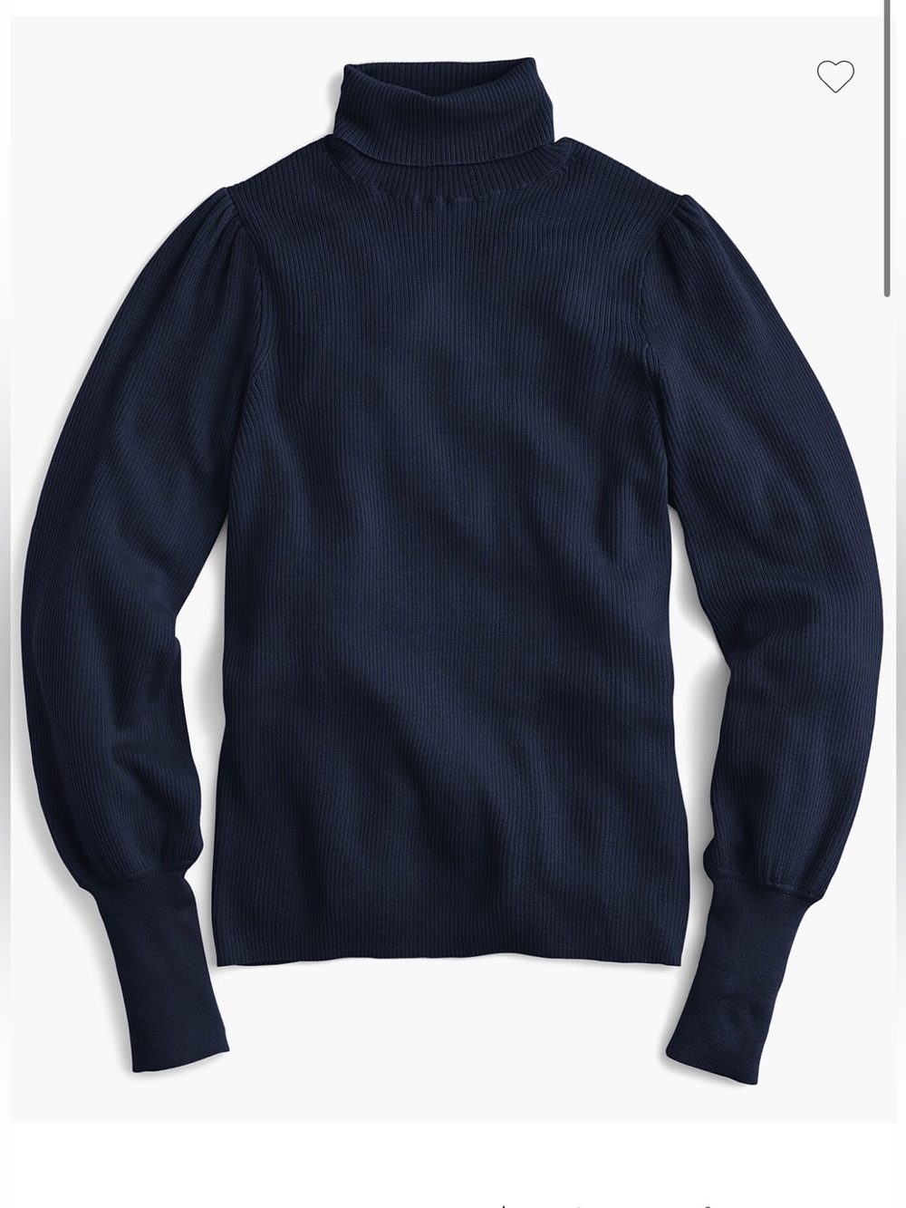 J. Crew Merino Wool Navy Turtleneck Ribbed Puff-Sleeve Sweater
